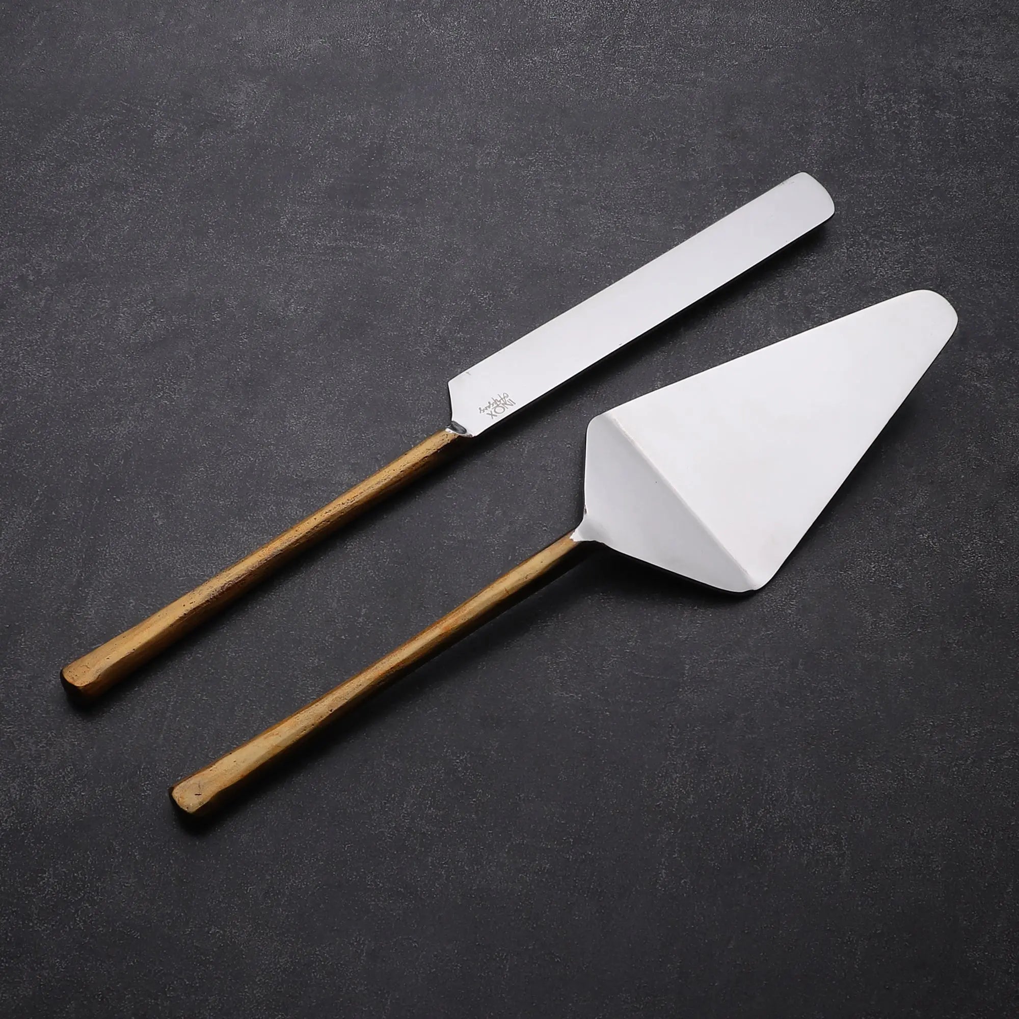 Tortenheber-Set mit Messer und Holzgriffen